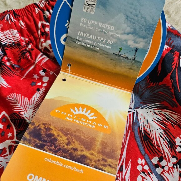 Columbia PFG Women's Red 50 UPF Rate Palm Tree Super Backcast Water Shorts XS - Picture 10 of 11